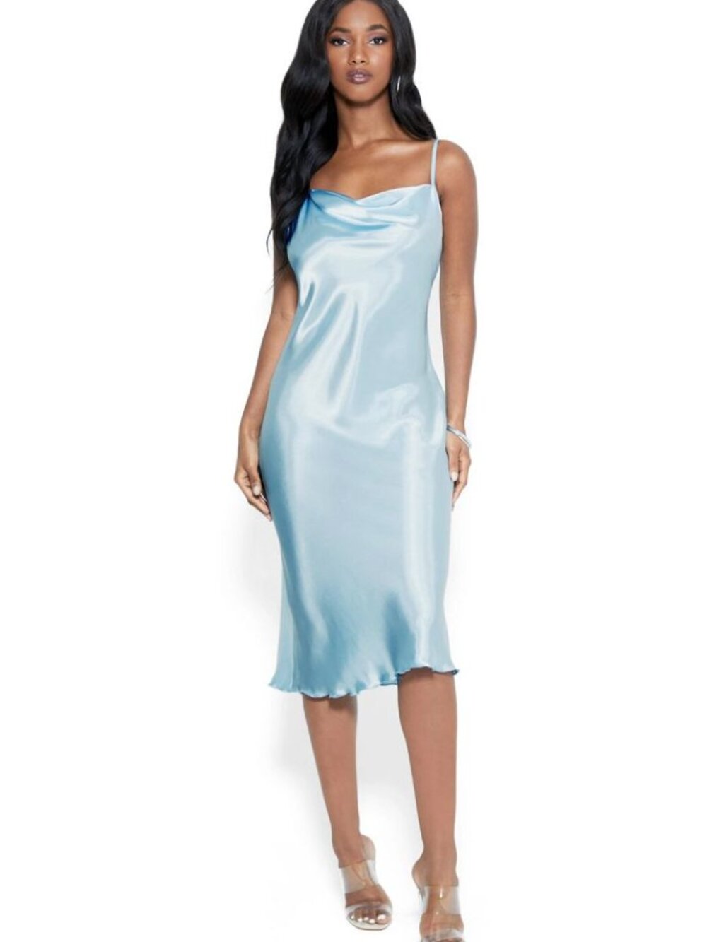 Slinky Bebe Y2k Mermaidcore Cowl Neck Slip Dress - Picture 2 of 4